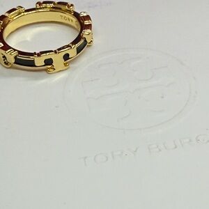 Tory Burch Gold-Tone Ring with Black Enamel Accents